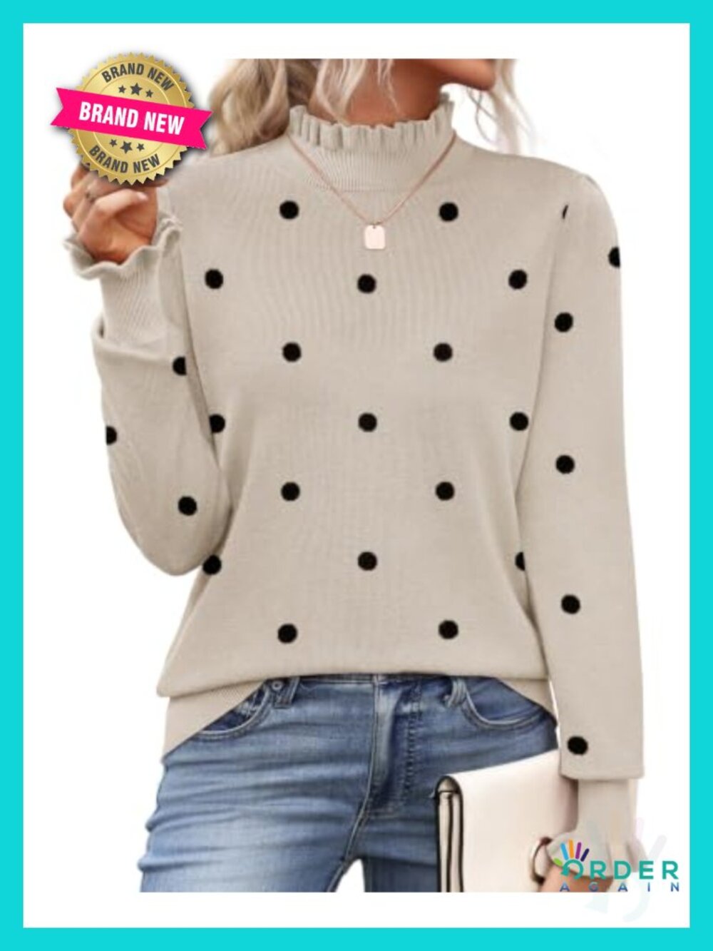 Zeagoo Women's Turtleneck Sweater Ruffle Knit Long Sleeve Pullover